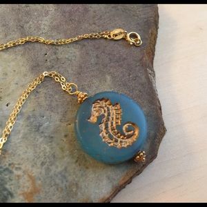 Blue Seahorse Gold Necklace